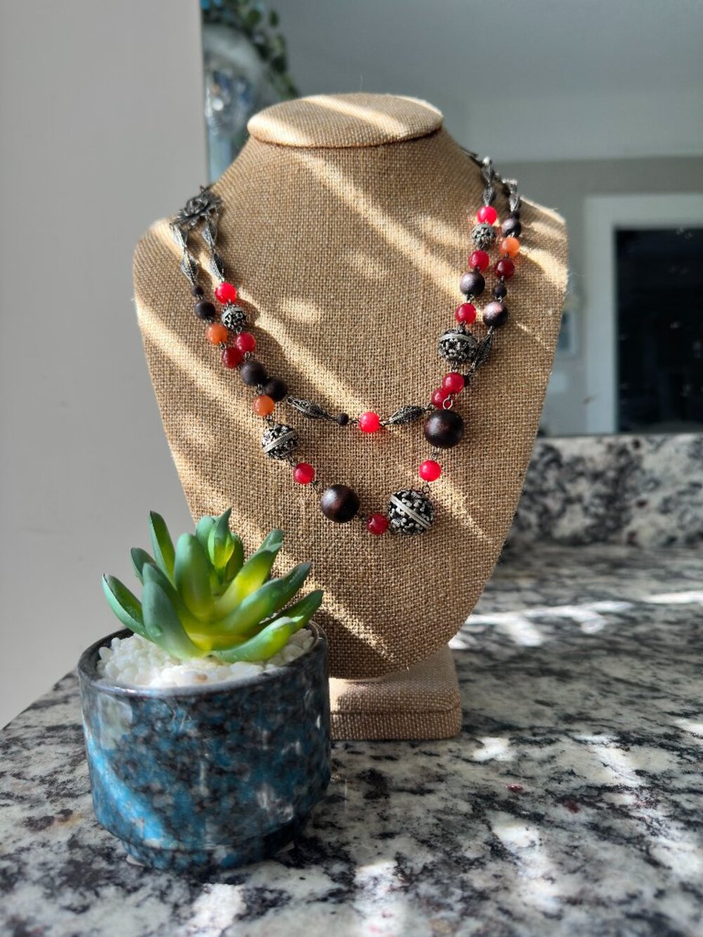 Boho Agate & Carnelian Natural Stone Necklace